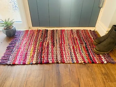 Purple Chindi Rug - Recycled Cotton Indian Sustainable Boho Hippie Fairtrade • £17.95