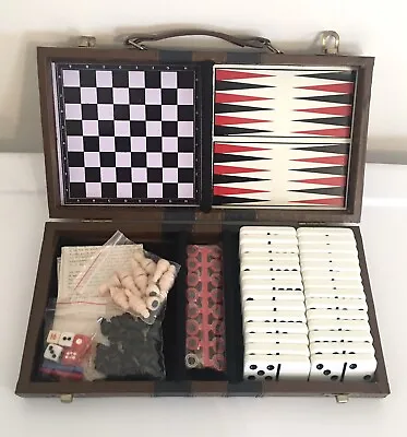 Magnetic Chess/Checkers/Backgammon/Dominoes Game Set In Faux Leather Travel Case • $14.99