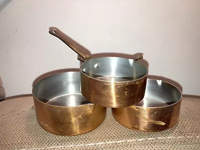 Set Of 3 Vintage Copper Nesting Measuring Cups W/ Spouts & Brass Handles • $20