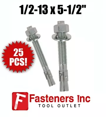 (Qty 25) 1/2-13 X 5-1/2  Concrete Wedge Anchor Zinc Plated  • $33.99