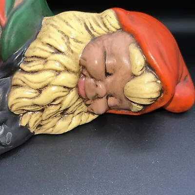 Vintage 1970’s Hand-Painted Ceramic Sleeping Patchwork Gnome/Elf • £23.73