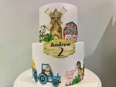 Personalised Cute Farm Animals Edible Cake Topper Set - Birthday Cake Decoration • £7.90