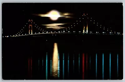 Michigan MI - The Mackinac Bridge - Moon Over Mackinac - Vintage Postcard • $6.79