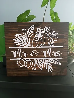 Wedding Sign Mr And Mrs  Customized With Names Fall Pumpkins 12x13 • $8