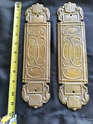 2  Vintage Virginia Metalcrafters Brass Door Push Plates  11 3/8 X 2 7/8 Inches • $100
