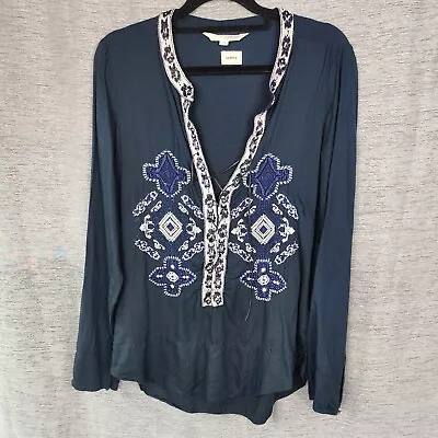 Odd Molly Sample Blouse 1 - S Cotton Woven Blue Embroidery W Lace Up Front • $38.47