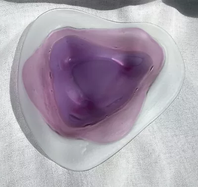 Vintage Higgins Art Glass Bowl Purple Frosted Fused MCM Amorphous Amoeba 8  • $48.55