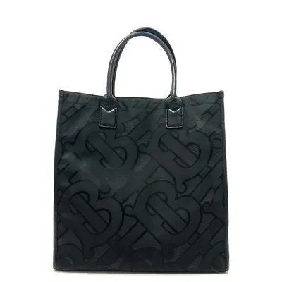 BURBERRY 8043691 BT Logo Hand Bag Tote Bag Nylon / Leather Black • $943.80