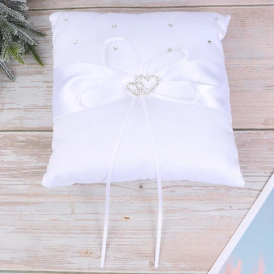  20*20cm Double Heart Bridal Wedding Ceremony Pocket Ring Bearer Pillow Cushion • £8.76