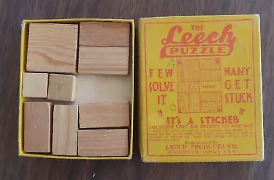 Vintage The Leech Puzzle Hutchinson KS Promotional Sliding Puzzle Wood Wooden • $9.92