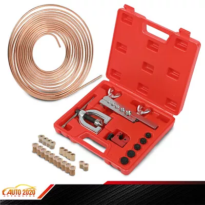 Kit 25FT 3/16 Copper Pipe Flaring Tool W/20 Nuts Fittings Brake Line Pipe Repair • $32.50