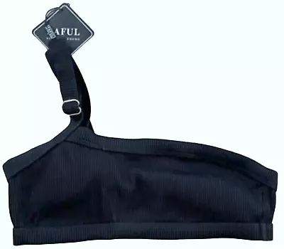 New Zaful Black Ribbed One Shoulder Bikini Swimsuit Swim Top Size 4 • $8.99