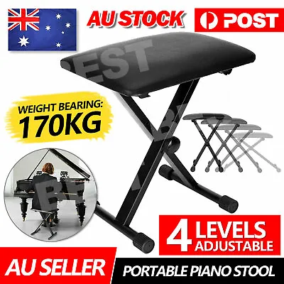 Portable Black Piano Stool Seat Adjustable Keyboard Stand Folding Bench Chair AU • $20.95