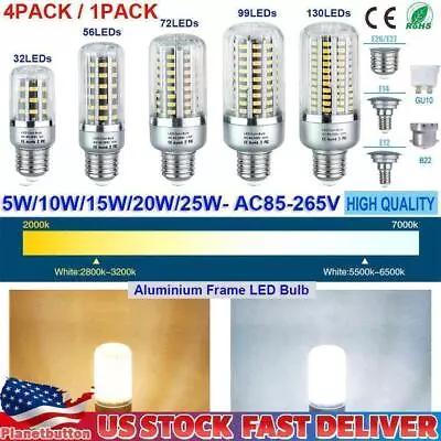 1-4pcs E27 E14 E12 B22 GU10 LED Corn Bulb 25W 110V 5736 SMD Light Aluminum Lamp • $7.37