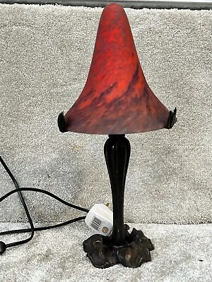 Vintage Signed French Table Lamp Red Lampshade Metal Stand Mushroom Lampshade • £199.99