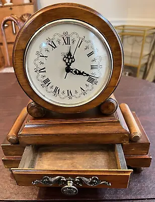 Vintage SIECLE Quartz Wood Mantel Clock W Drawer Works Orig From Neiman Marcus • $24.99