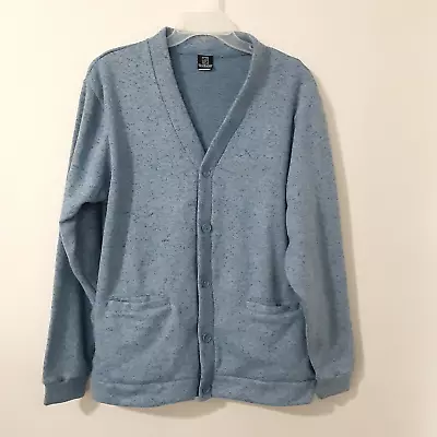 Haband Blue V-neck Cardigan Sweater L Polyester Fleece • $14