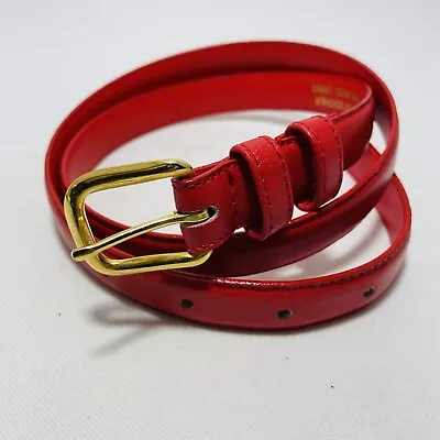 Vintage Red Leather Belt Solid Brass Square Buckle Women Size M Retro Workwear • $24.99