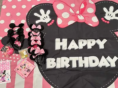 Minnie Mouse Girl Pink Birthday Decor Banner Ears Confetti Balloon Lot Pre-Owned • $18.99