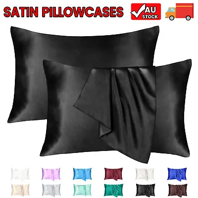 2PCS Silk Satin Pillow Cases Cover Solid Standard Bedding Smooth Soft PillowCase • $12.99