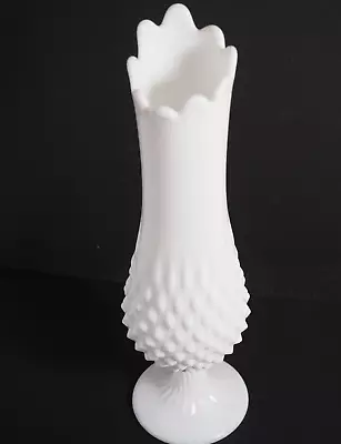 Vintage Fenton White Milk Glass Hobnail Pedestal Swung Glass Vase 11  • $26.10