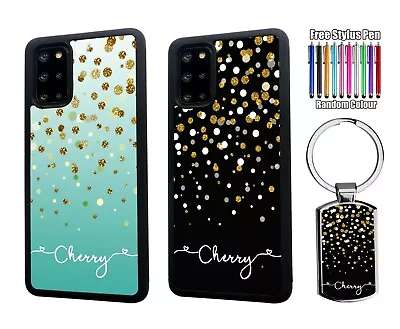 PERSONALISED Name Glitter Effect Silicone Case Samsung S20 FE S24 Plus + Keyring • $15.39