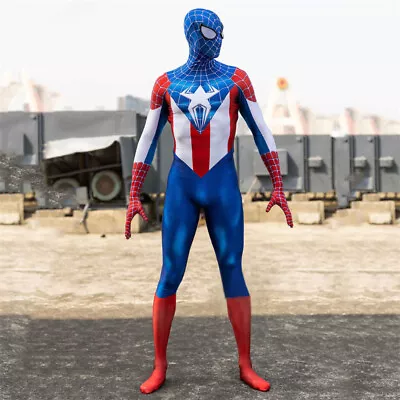 Adult/kids Captain America Spiderman Jumpsuit Cosplay Costume Bodysuit Halloween • $46.20