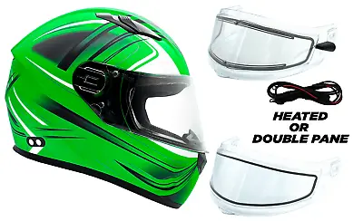 Adult Snowmobile Helmet Green Full Face Double Pane Shield Or Heated DOT 3x 4x • $125