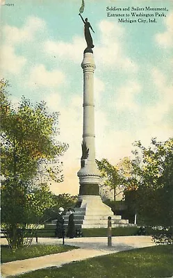 C1910 Soldiers Sailors Monument Washington Park Michigan City Indiana Postcard • $9.99