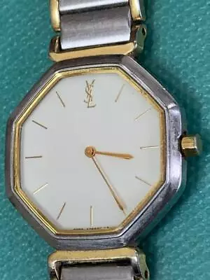 Yves Saint Laurent Vintage Watch Octagon Conbi Belt Ivory Dial 25mm Arm 19cm • $89