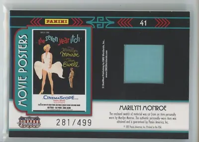 Marilyn Monroe 2011 Panini Americana Movie Posters Patch 281/499 Worn Swatch • $72.20