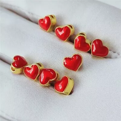 1pcs Pure 999 24K Yellow Gold For Women 3D Red Paint Loving Heart DIY Loose Bead • $49.85