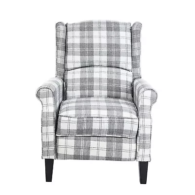 Recliner Armchair Tartan Chair Wing Back Sofa Lounge Chair Adjustable Footrest • £199.49