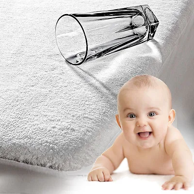  WATERPROOF MATTRESS PROTECTOR FITTED BABY COTBED TERRY SHEET 160x80cm • £10.99