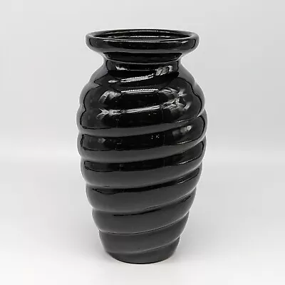 Haeger Pottery Black Beehive Vase Swirled Glossy • $19.95