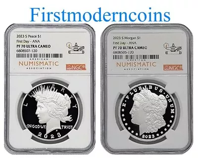 2023-S Proof $1 Morgan And Peace Silver Dollar 2pc Set NGC PF70UC FDOI ANA LABEL • $275