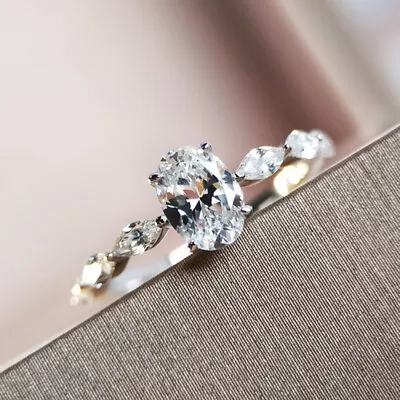 $2 • Buy 925 Silver Filled Ring Fashion Cubic Zircon Ring Women Wedding Jewelry Sz 6-10