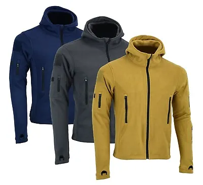 Mens Hooded Tactical Fleece Jacket Military Security Combat With 3 Zip Pockets • £23.99