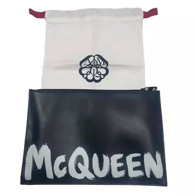 Alexander McQueen Graffiti Leather Black Clutch Bag Flat Pouch Used Mint Rare • $298