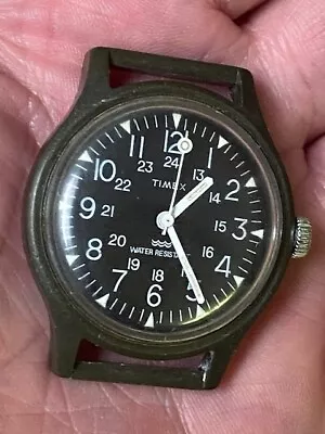 Vintage Timex Camper Field MacGyver 35 Mm 24H Military Dial Manual Winding Watch • $21.01