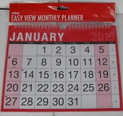 2019 Calendar Easy / One Month To View Red & Black Planner Wall Office New  • £1.49