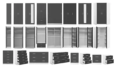 REFLECT High Gloss Grey / Matt White - Bedroom Furniture Wardrobe Chest Bedside • £234.99