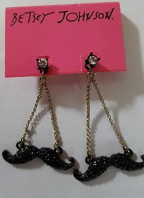 NWT Betsey Johnson  Mysterious  Mustache Chandelier Drop Earrings • $32