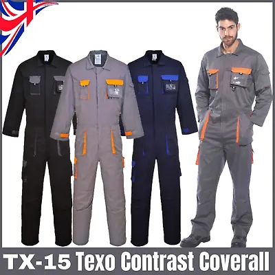 Portwest Texo Contrast Coverall/Overall Non-Shrink Workwear Safety Boiler Suit • £36.79