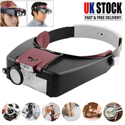 Headband Visor Magnifier Head Lamp Magnifying Glass Jeweler Loupe With LED Light • £9.99