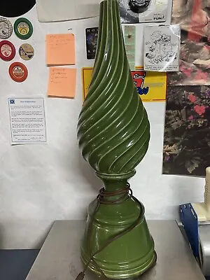 Vintage MidCentury Modern MCM Art Deco Retro Green Swirl Ceramic Table Lamp • $59.95