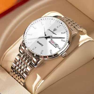 Men's Quartz Watches Man Waterproof Luminous Stainless Steel Calendar Wristwatch • £13.99
