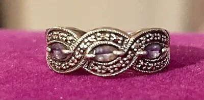 Sterling Silver With Amethyst Marcasite Ring Size 8 • $20