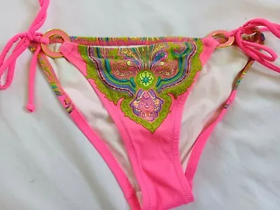 Victoria Secret Swim Suit Bikini Bottom SEXY S Cheeky Pink Floral Metal Rings • $15.99