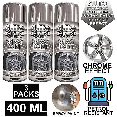 3X Chrome Foil Mirror Metallic Effect Auto Spray Paint Diy Car Aerosol 400ml • £11.89